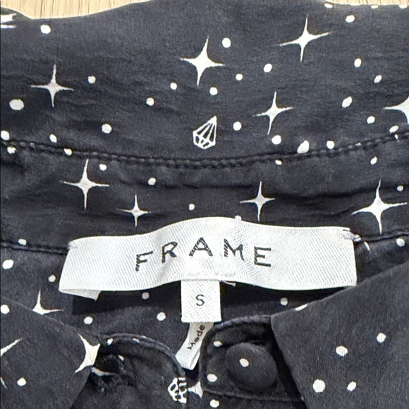 Frame small 100% Silk Women's Black Star Print Blouse - Picture 6 of 9